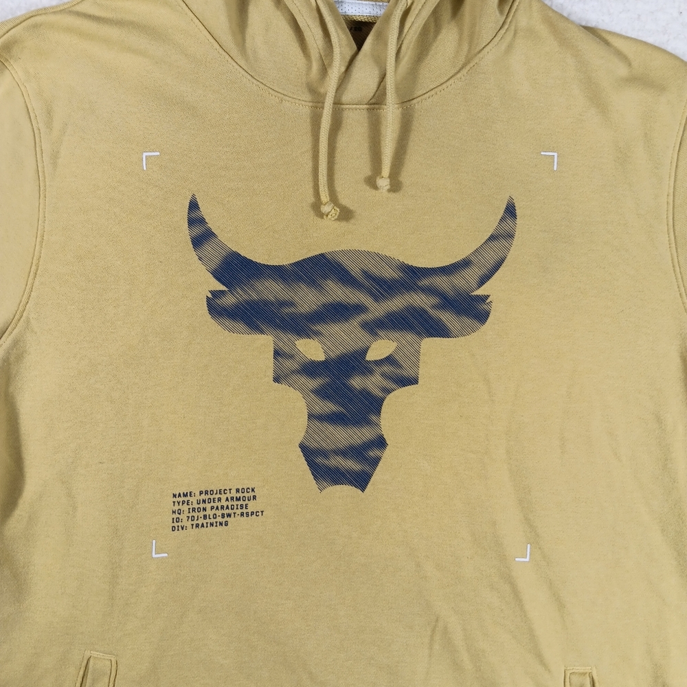 Under Armour Hoodie Mens XL Yellow Project Rock Bull Head Short Sleeve Gym - Picture 4 of 9
